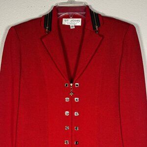 St. John Collection by Marie Gray Red & Black Zipper-Trim 2-Piece Skirt Suit